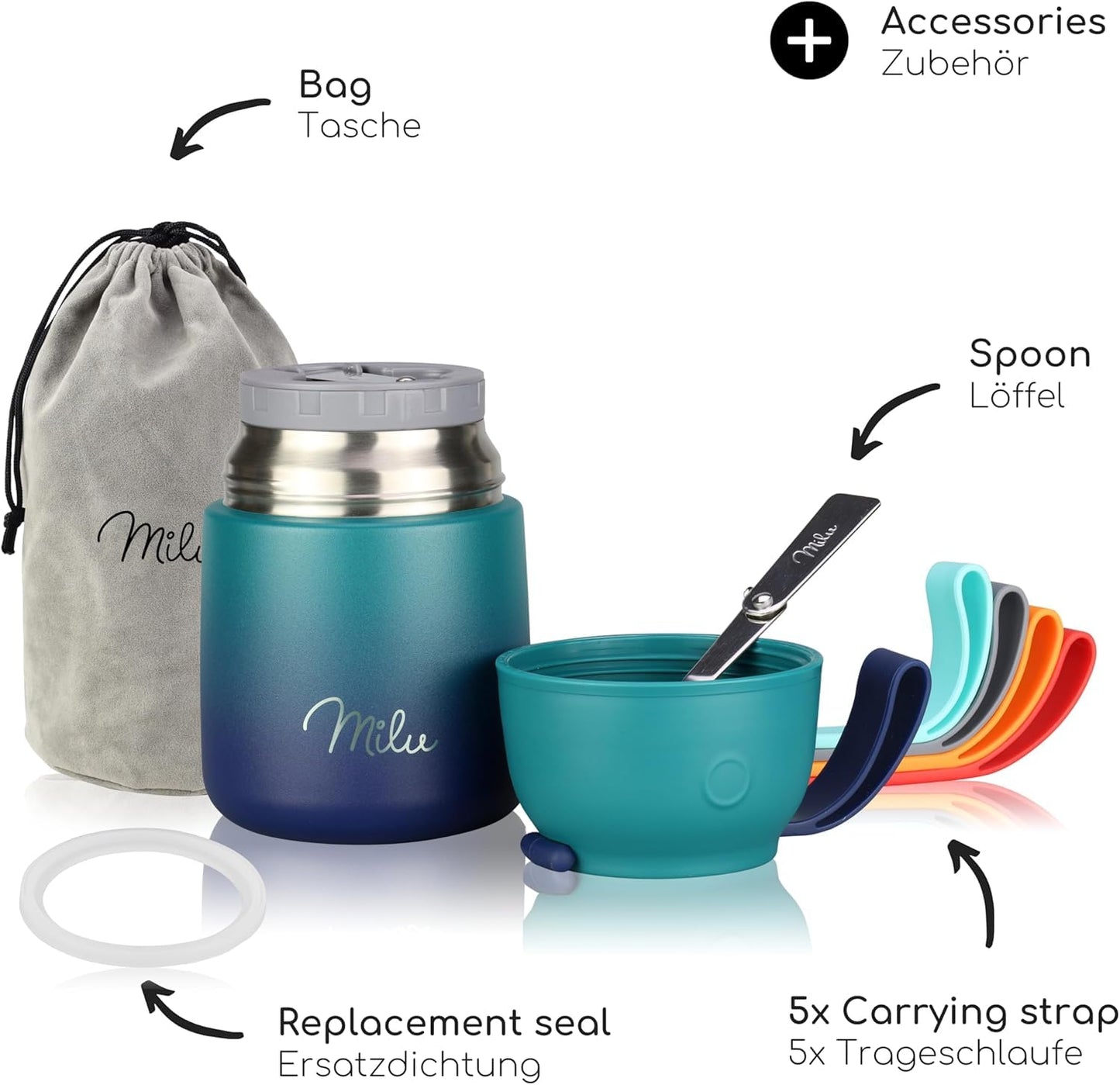 Milu® Thermobehälter 450ml – Edelstahl Lunchbox, Warmhaltebox für Essen & Suppen