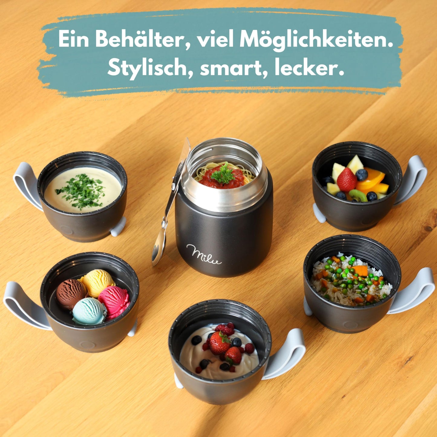 Milu® Thermobehälter 450ml – Edelstahl Lunchbox, Warmhaltebox für Essen & Suppen