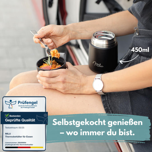 Milu® Thermobehälter 450ml – Edelstahl Lunchbox, Warmhaltebox für Essen & Suppen