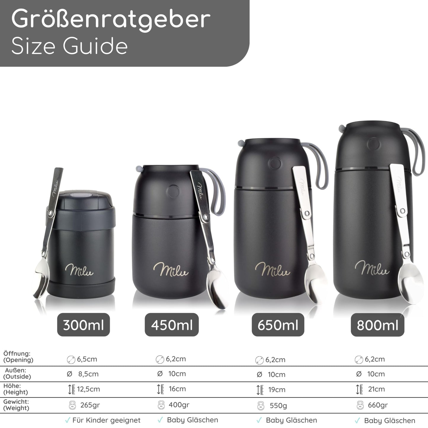 Milu® Thermobehälter 450ml – Edelstahl Lunchbox, Warmhaltebox für Essen & Suppen